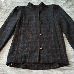 Vtg 80's NEW YORL GIRL Wool Tweed Overcoat Sz 14 Union Made Jacket Pit2pit 39"